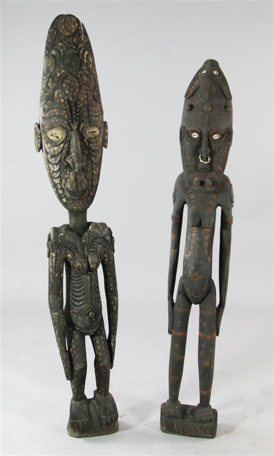 Two Sepik River large wooden female ancestor figures